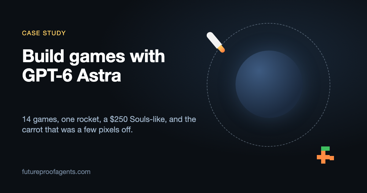 Dark illustration of a rocket orbiting a small planet next to a pixel carrot that is slightly misaligned, representing the pretty game versus the fun game