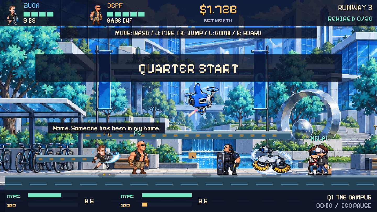 Meta HQ gameplay, two players, Quarter Start banner